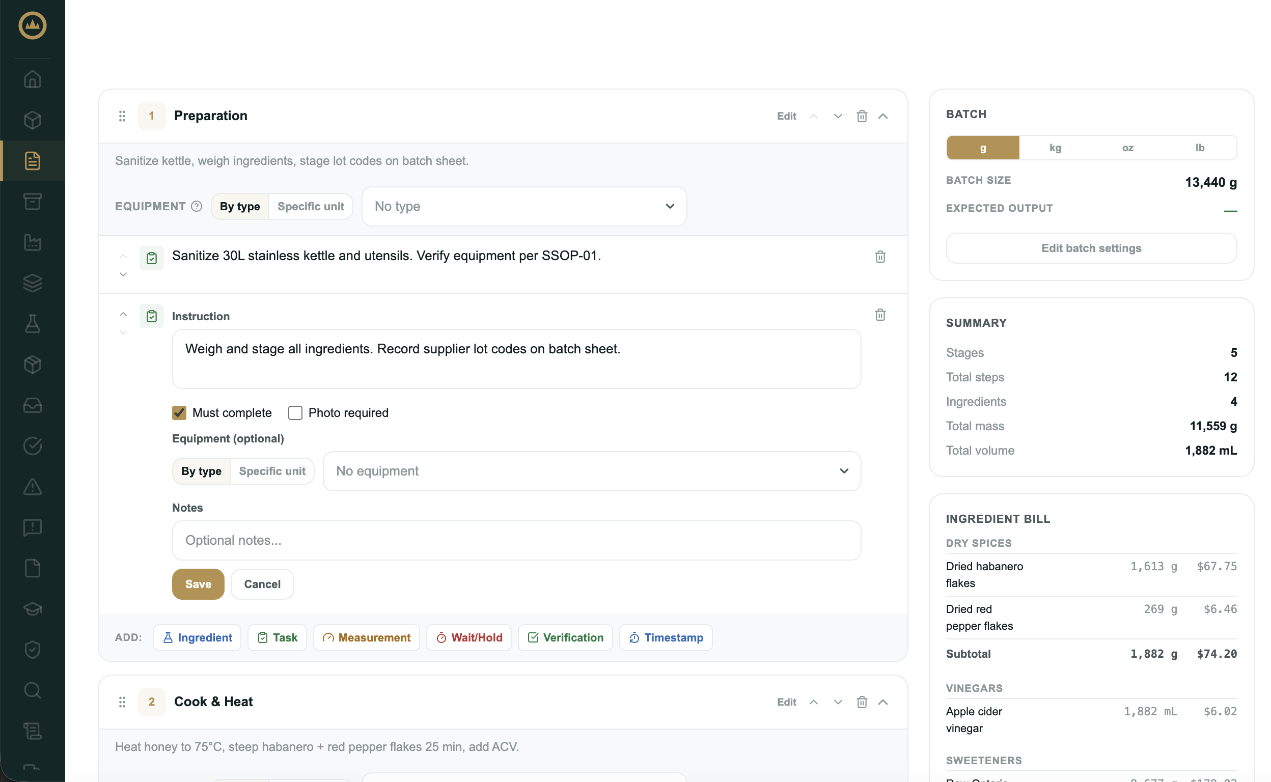 Adding an task and configuring actions required to your recipe.
